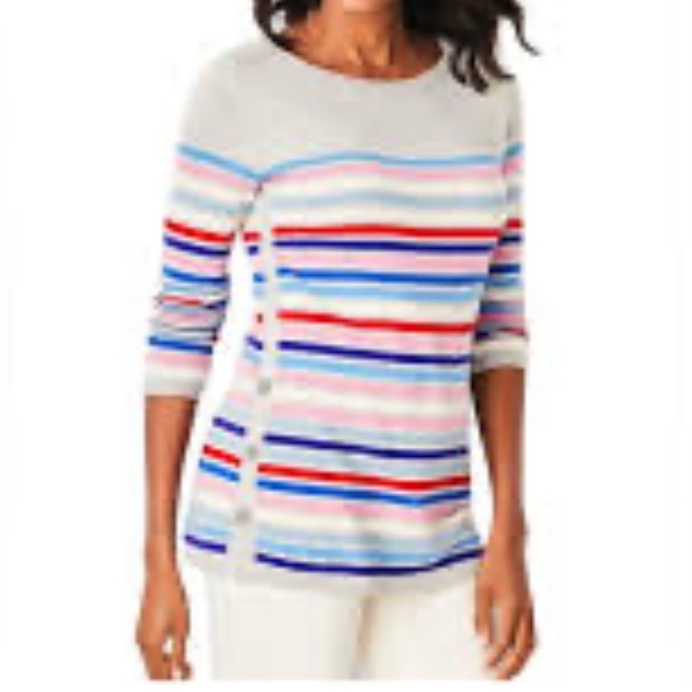 Talbots Multi-Stripe Side Button Sweater Cotton Blend Size‎ PL